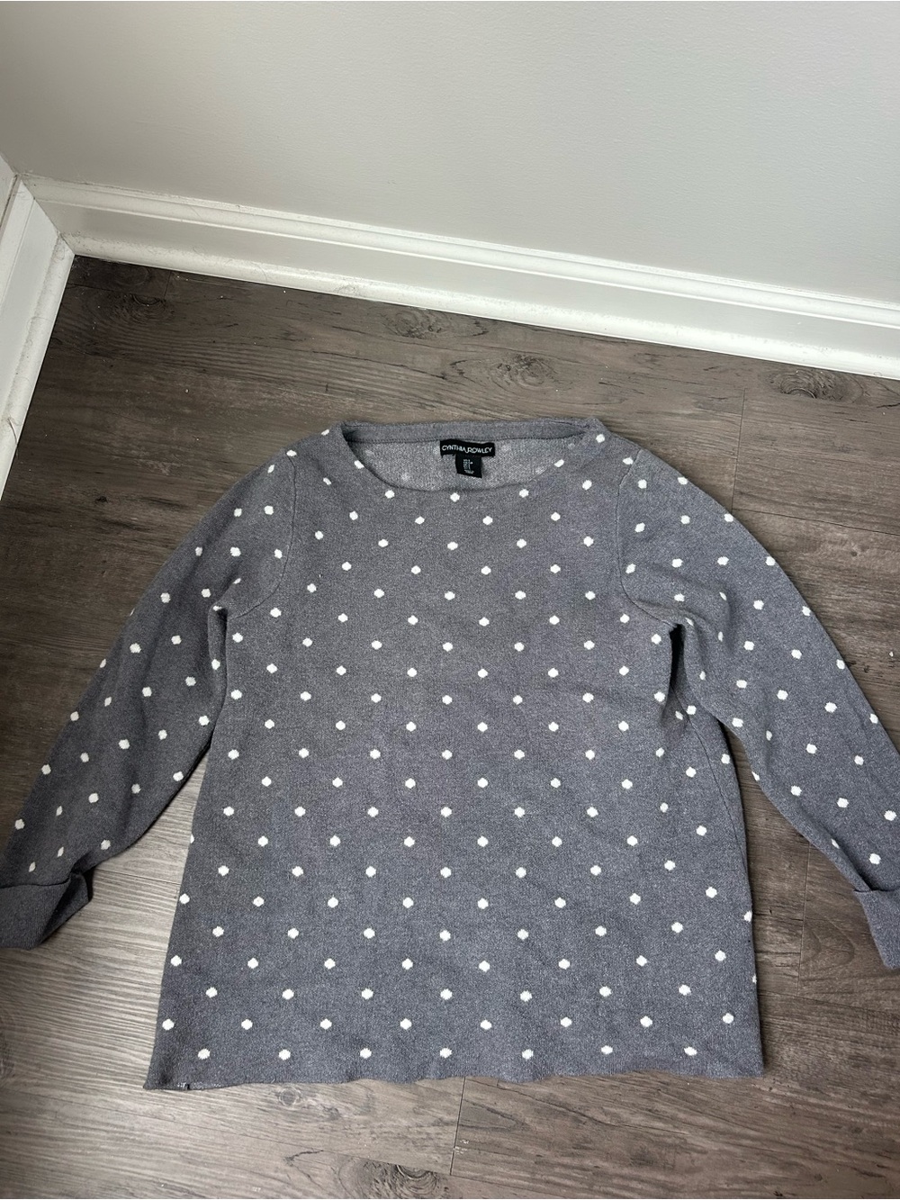 Cynthia Rowley Gray Polka Dot Crewneck Sweater Women’s Knit